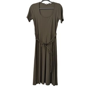 Vince Short‎ Sleeve Belted Dress Womens L Green Minimalist Designer Modest